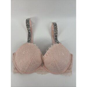 Victoria’s Secret Very Sexy Push Up Bra Shine Bling Rhinestone Strap Pink 34C